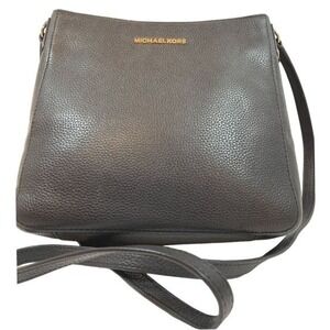 Michael Kors Medium Leather Crossbody Bag Purse Black Zipper Pockets READ‎